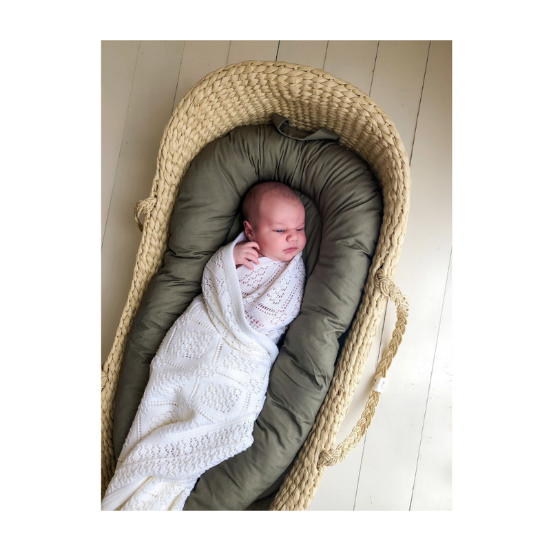 100% Merino Baby Blanket - Geometric in Bianco