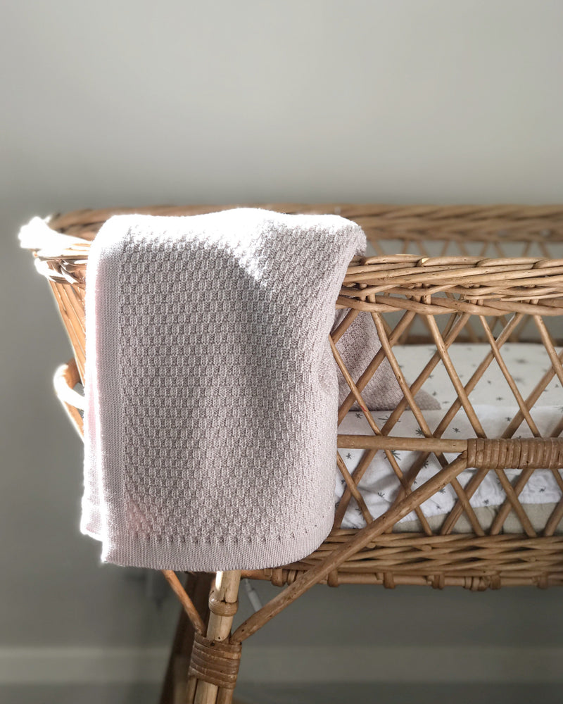 100% Merino Baby Blanket - Basketweave in Dusky Pink