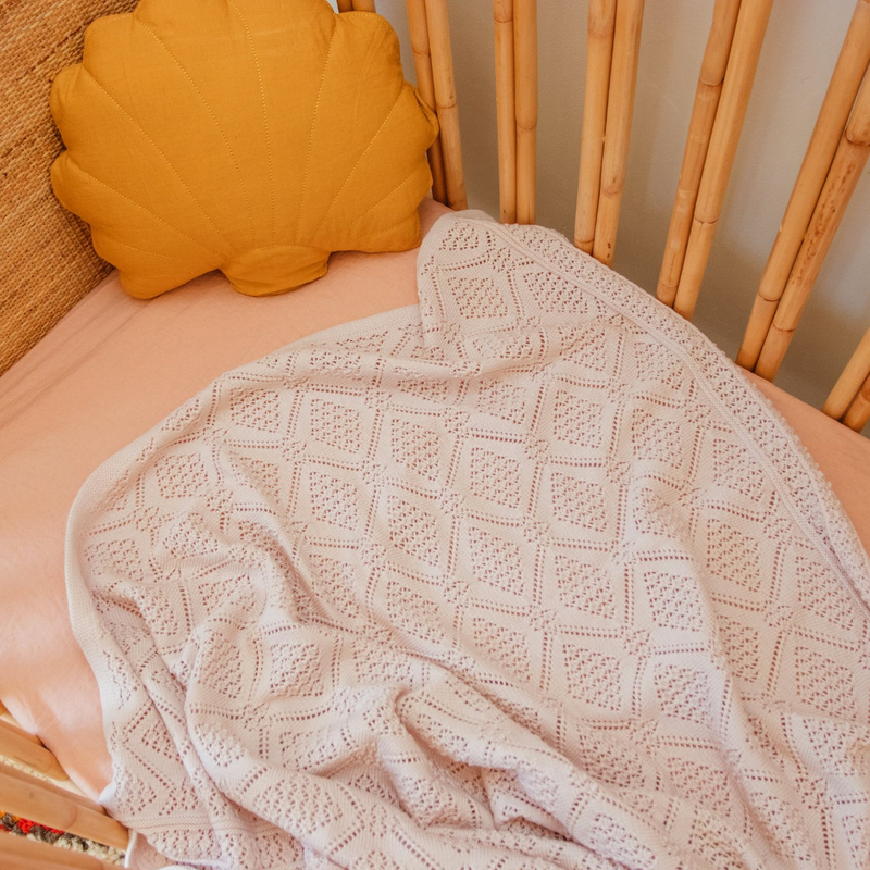 Heirloom Baby Blanket Geometric Pattern in Dusky Pink 100