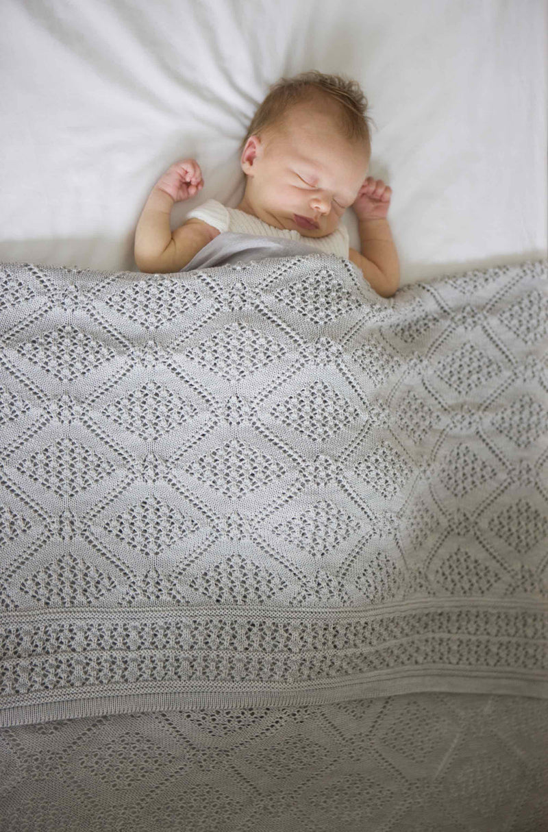 100% Merino Baby Blanket - Geometric in Cygnet Grey
